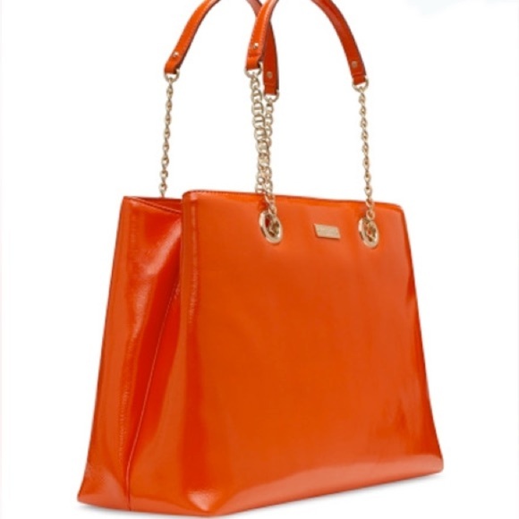 Vintage Kate Spade Orange and Gold Shoulder Bag with Glossy Finish - Picture 1 of 16